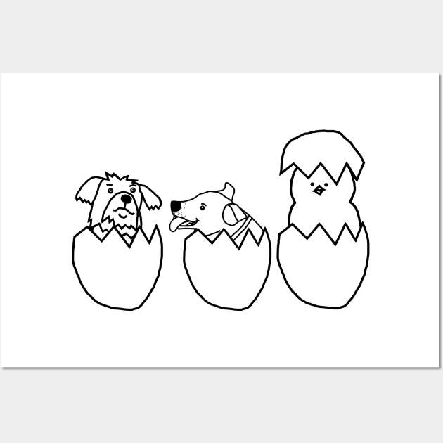 Easter Eggs with Puppy Dogs and Chicken Minimal Wall Art by ellenhenryart